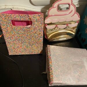 BBW 3 mini Colorful Glitter gift Bag 1 mini cupcake gift bag lot